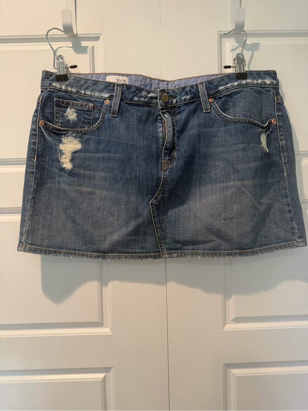 Y2K Gap Denim Mini Skirt Hayden Medium Wash Distressing Womens Size 16